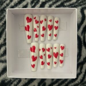 White and Red Heart Nail Set